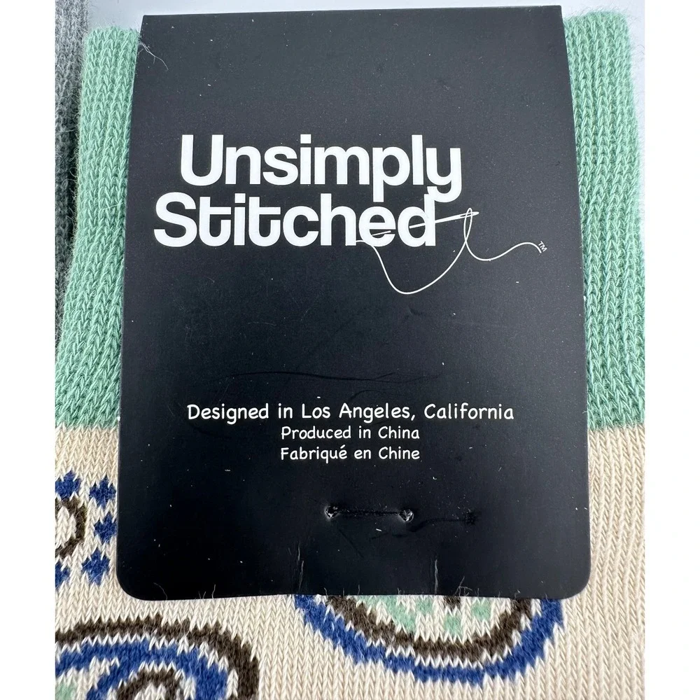 UNSIMPLY STITCHED 2-Pairs Socks Grey Blue Bird‎ & Khaki Paisley NEW
